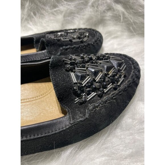 Nature Beaded Black Suede Slip-On Loafers With Leather Trim & Cushioned Insole 7 - Picture 3 of 8